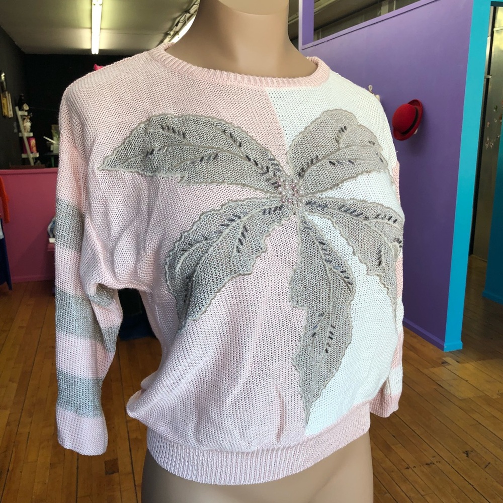 Vintage Escada Sweater with Palm Embroidery Beaded